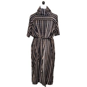 Ace & Jig Striped Funnel Neck Tunic Dress S Black Brown Cotton Belted *FLAW